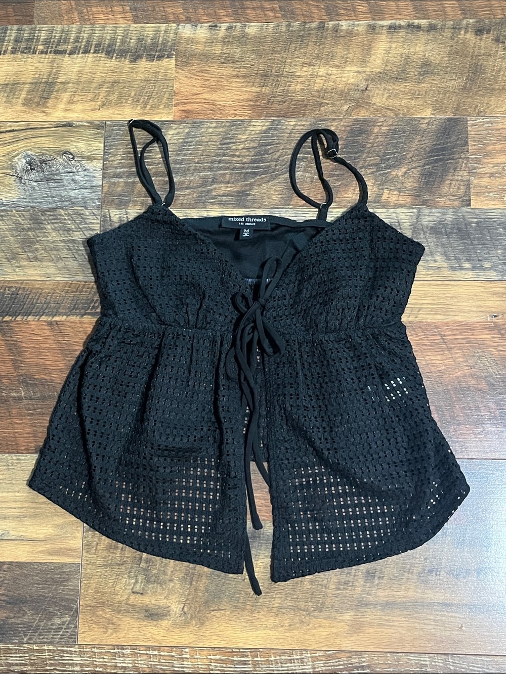 Mixed Threads Black Lace-Up Eyelet Camisole